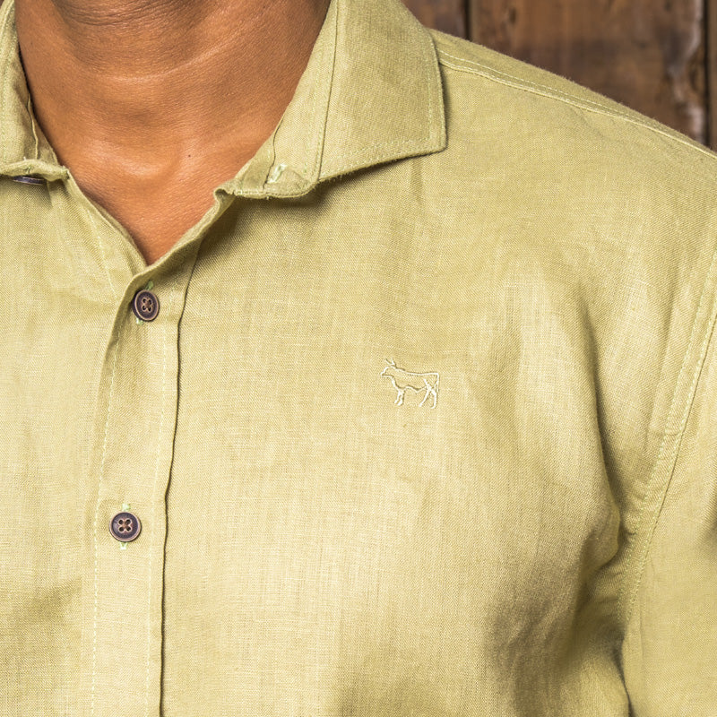 Summer Luxury Short Sleeve Linen Shirt Moss